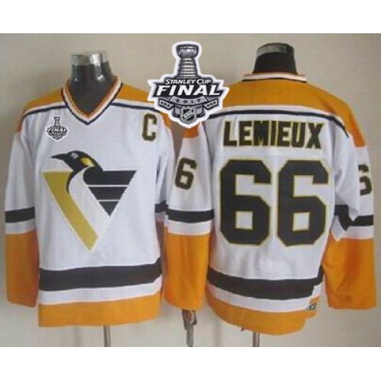 Penguins #66 Mario Lemieux White Yellow CCM Throwback 2017 Stanley Cup Final Patch Stitched NHL Jersey Penguins #66 Mario Lemieux White Yellow CCM Throwback 2017 Stanley Cup Final Patch Stitched NHL Jersey