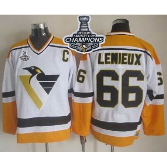 Penguins #66 Mario Lemieux White Yellow CCM Throwback 2017 Stanley Cup Finals Champions Stitched NHL Jersey Penguins #66 Mario Lemieux White Yellow CCM Throwback 2017 Stanley Cup Finals Champions Stitched NHL Jersey