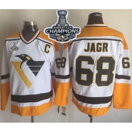 Penguins #68 Jaromir Jagr White Yellow CCM Throwback 2017 Stanley Cup Finals Champions Stitched NHL Jersey Penguins #68 Jaromir Jagr White Yellow CCM Throwback 2017 Stanley Cup Finals Champions Stitched NHL Jersey