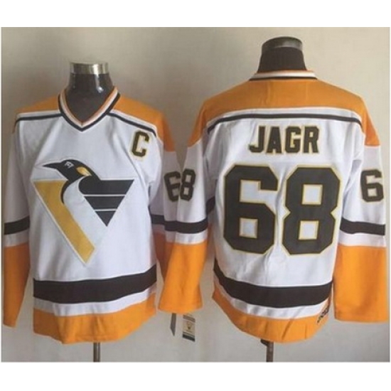 Penguins #68 Jaromir Jagr WhiteYellow CCM Throwback Stitched NHL Jersey Penguins #68 Jaromir Jagr WhiteYellow CCM Throwback Stitched NHL Jersey