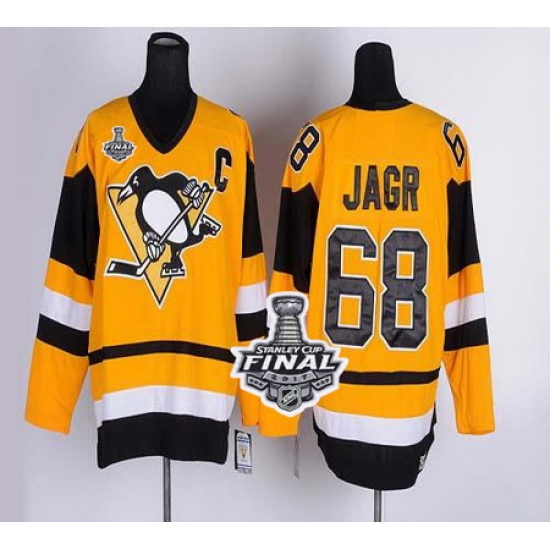 Penguins #68 Jaromir Jagr Yellow CCM Throwback 2017 Stanley Cup Final Patch Stitched NHL Jersey Penguins #68 Jaromir Jagr Yellow CCM Throwback 2017 Stanley Cup Final Patch Stitched NHL Jersey