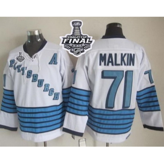 Penguins #71 Evgeni Malkin White Light Blue CCM Throwback 2017 Stanley Cup Final Patch Stitched NHL Jersey Penguins #71 Evgeni Malkin White Light Blue CCM Throwback 2017 Stanley Cup Final Patch Stitched NHL Jersey