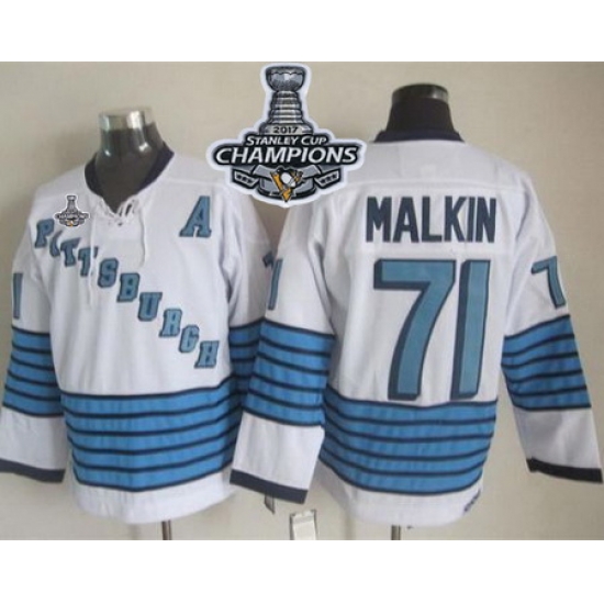 Penguins #71 Evgeni Malkin White Light Blue CCM Throwback 2017 Stanley Cup Finals Champions Stitched NHL Jersey Penguins #71 Evgeni Malkin White Light Blue CCM Throwback 2017 Stanley Cup Finals Champions Stitched NHL Jersey