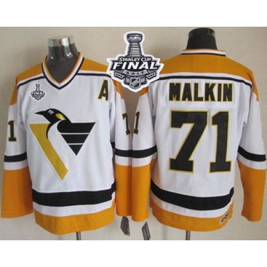 Penguins #71 Evgeni Malkin White Yellow CCM Throwback 2017 Stanley Cup Final Patch Stitched NHL Jersey Penguins #71 Evgeni Malkin White Yellow CCM Throwback 2017 Stanley Cup Final Patch Stitched NHL Jersey