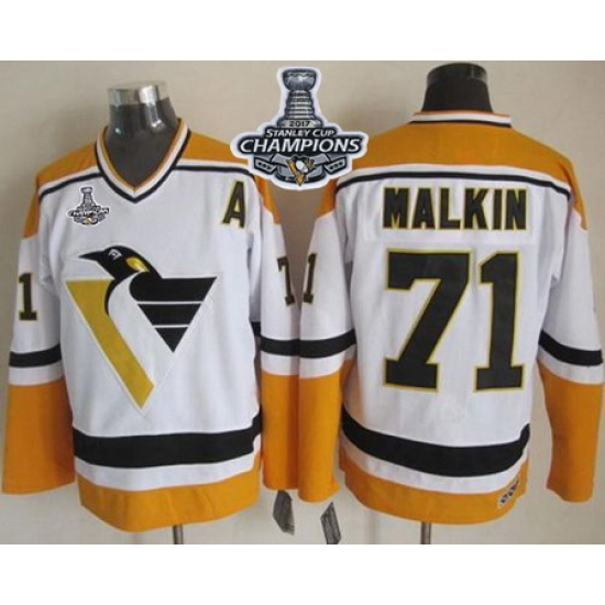 Penguins #71 Evgeni Malkin White Yellow CCM Throwback 2017 Stanley Cup Finals Champions Stitched NHL Jersey Penguins #71 Evgeni Malkin White Yellow CCM Throwback 2017 Stanley Cup Finals Champions Stitched NHL Jersey