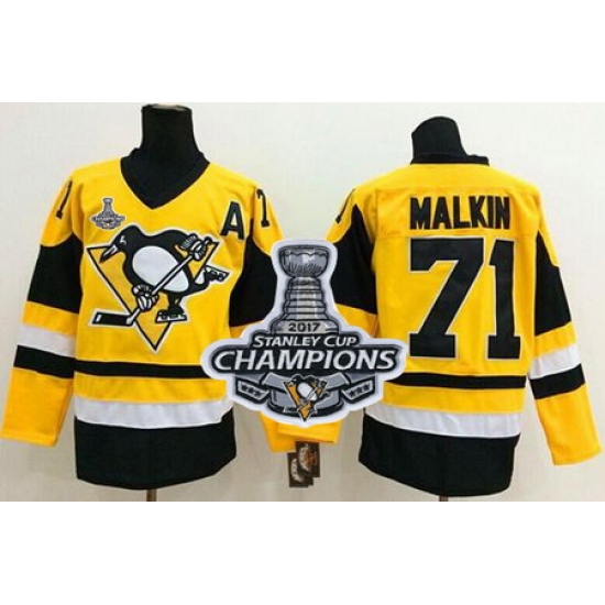 Penguins #71 Evgeni Malkin Yellow Throwback 2017 Stanley Cup Finals Champions Stitched NHL Jersey Penguins #71 Evgeni Malkin Yellow Throwback 2017 Stanley Cup Finals Champions Stitched NHL Jersey