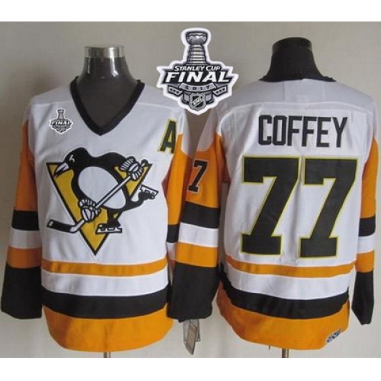 Penguins #77 Paul Coffey White Black CCM Throwback 2017 Stanley Cup Final Patch Stitched NHL Jersey
