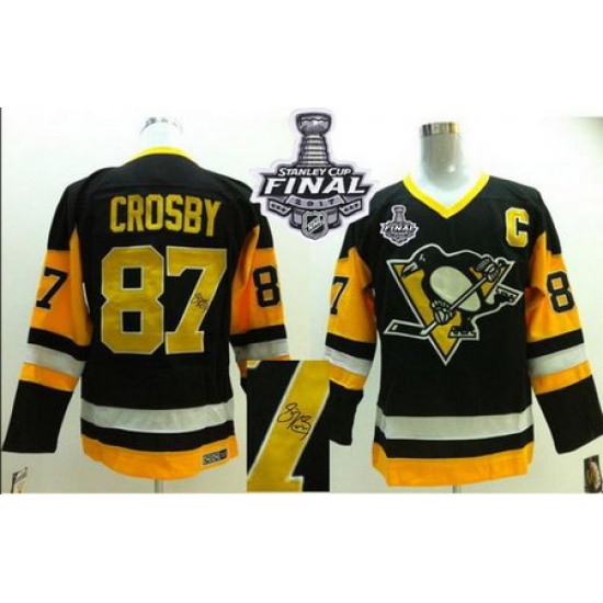 Penguins #87 Sidney Crosby Black CCM Throwback Autographed 2017 Stanley Cup Final Patch Stitched NHL Jersey Penguins #87 Sidney Crosby Black CCM Throwback Autographed 2017 Stanley Cup Final Patch Stitched NHL Jersey