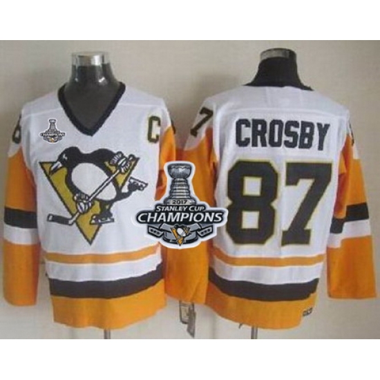 Penguins #87 Sidney Crosby White Black CCM Throwback 2017 Stanley Cup Finals Champions Stitched NHL Jersey Penguins #87 Sidney Crosby White Black CCM Throwback 2017 Stanley Cup Finals Champions Stitched NHL Jersey