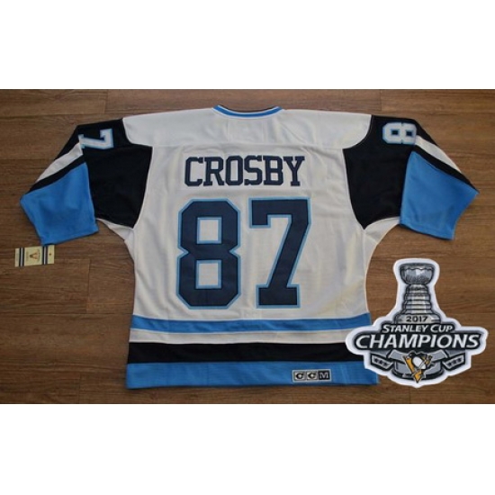 Penguins #87 Sidney Crosby White Blue CCM Throwback 2017 Stanley Cup Finals Champions Stitched NHL Jersey Penguins #87 Sidney Crosby White Blue CCM Throwback 2017 Stanley Cup Finals Champions Stitched NHL Jersey