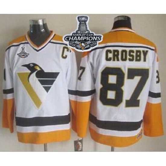 Penguins #87 Sidney Crosby White Yellow CCM Throwback 2017 Stanley Cup Finals Champions Stitched NHL Jersey Penguins #87 Sidney Crosby White Yellow CCM Throwback 2017 Stanley Cup Finals Champions Stitched NHL Jersey