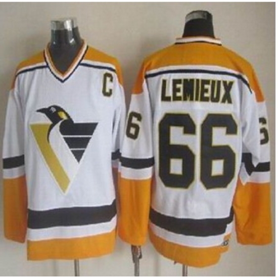 Pittsburgh Penguins #66 Mario Lemieux White Yellow CCM Throwback Stitched NHL Jersey Pittsburgh Penguins #66 Mario Lemieux White Yellow CCM Throwback Stitched NHL Jersey