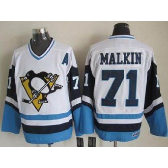 Pittsburgh Penguins #71 Evgeni Malkin White&Blue CCM Throwback Stitched NHL Jersey Pittsburgh Penguins #71 Evgeni Malkin White&Blue CCM Throwback Stitched NHL Jersey