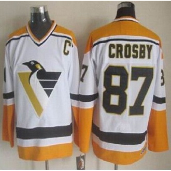 Pittsburgh Penguins #87 Sidney Crosby White Yellow CCM Throwback Stitched NHL Jersey Pittsburgh Penguins #87 Sidney Crosby White Yellow CCM Throwback Stitched NHL Jersey