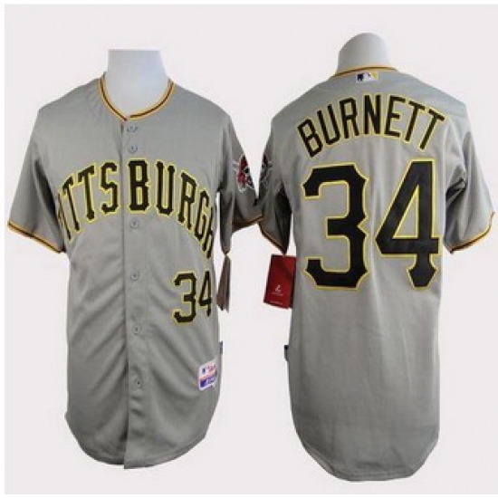 Pittsburgh Pirates #34 A. J. Burnett Grey Cool Base Stitched Baseball Jersey Pittsburgh Pirates #34 A. J. Burnett Grey Cool Base Stitched Baseball Jersey