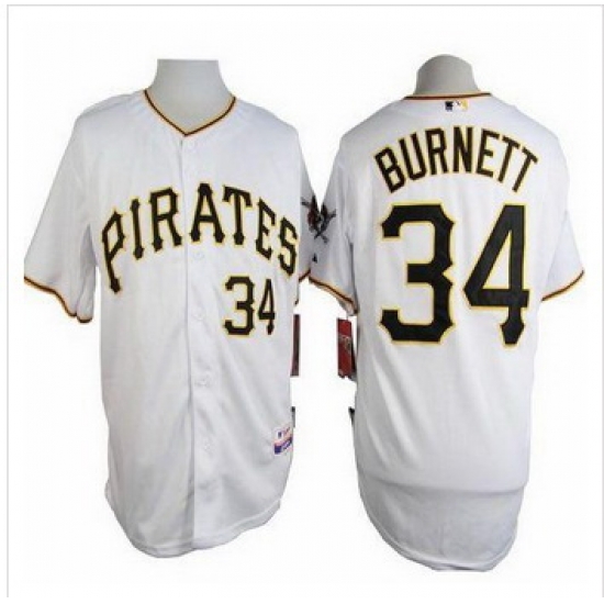 Pittsburgh Pirates #34 A. J. Burnett White Cool Base Stitched Baseball Jersey Pittsburgh Pirates #34 A. J. Burnett White Cool Base Stitched Baseball Jersey