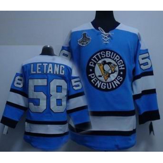 RBK Pittsburgh Penguins #58 Letang Blue STANLEY CUP Jersey RBK Pittsburgh Penguins #58 Letang Blue STANLEY CUP Jersey
