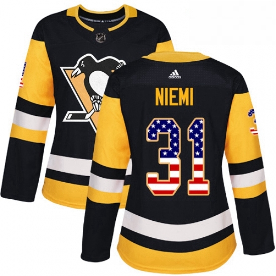 Womens Adidas Pittsburgh Penguins 31 Antti Niemi Authentic Black USA Flag Fashion NHL Jersey Womens Adidas Pittsburgh Penguins 31 Antti Niemi Authentic Black USA Flag Fashion NHL Jersey