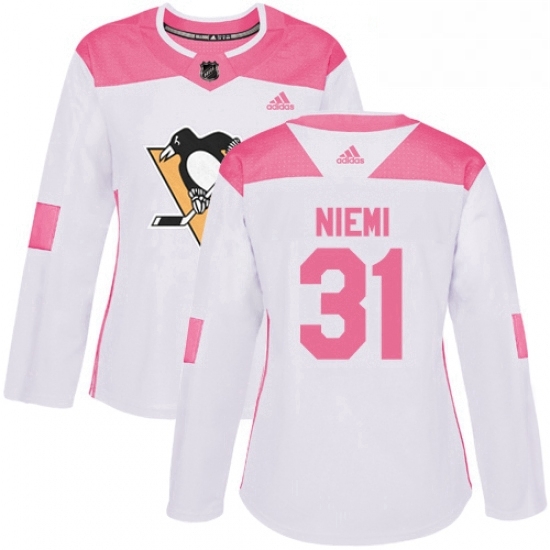 Womens Adidas Pittsburgh Penguins 31 Antti Niemi Authentic WhitePink Fashion NHL Jersey Womens Adidas Pittsburgh Penguins 31 Antti Niemi Authentic WhitePink Fashion NHL Jersey