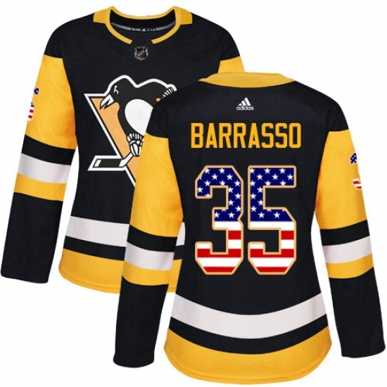 Womens Adidas Pittsburgh Penguins 35 Tom Barrasso Authentic Black USA Flag Fashion NHL Jersey Womens Adidas Pittsburgh Penguins 35 Tom Barrasso Authentic Black USA Flag Fashion NHL Jersey