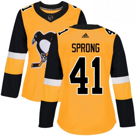 Womens Adidas Pittsburgh Penguins 41 Daniel Sprong Authentic Gold Alternate NHL Jersey Womens Adidas Pittsburgh Penguins 41 Daniel Sprong Authentic Gold Alternate NHL Jersey