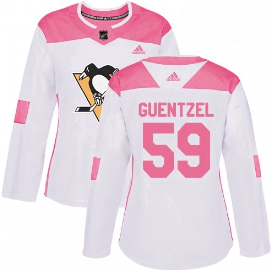 Womens Adidas Pittsburgh Penguins 59 Jake Guentzel Authentic WhitePink Fashion NHL Jersey Womens Adidas Pittsburgh Penguins 59 Jake Guentzel Authentic WhitePink Fashion NHL Jersey