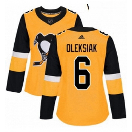 Womens Adidas Pittsburgh Penguins 6 Jamie Oleksiak Authentic Gold Alternate NHL Jerse Womens Adidas Pittsburgh Penguins 6 Jamie Oleksiak Authentic Gold Alternate NHL Jerse