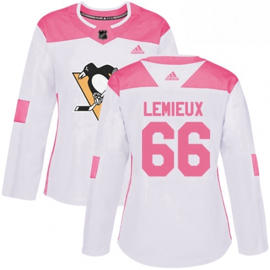 Womens Adidas Pittsburgh Penguins 66 Mario Lemieux Authentic WhitePink Fashion NHL Jersey Womens Adidas Pittsburgh Penguins 66 Mario Lemieux Authentic WhitePink Fashion NHL Jersey