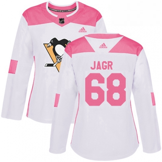 Womens Adidas Pittsburgh Penguins 68 Jaromir Jagr Authentic WhitePink Fashion NHL Jersey Womens Adidas Pittsburgh Penguins 68 Jaromir Jagr Authentic WhitePink Fashion NHL Jersey