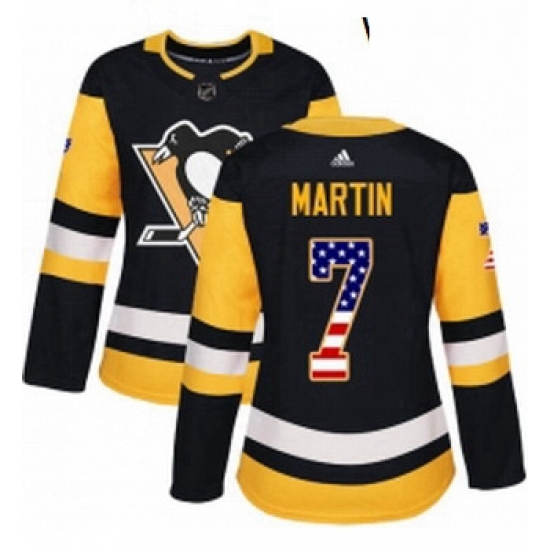 Womens Adidas Pittsburgh Penguins 7 Paul Martin Authentic Black USA Flag Fashion NHL Jersey Womens Adidas Pittsburgh Penguins 7 Paul Martin Authentic Black USA Flag Fashion NHL Jersey