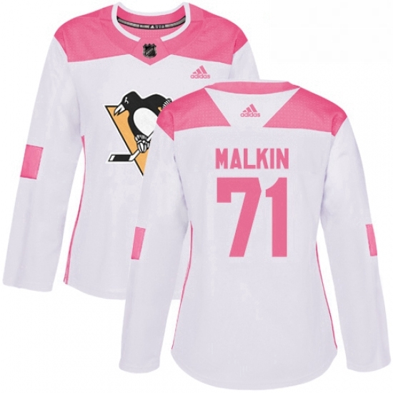 Womens Adidas Pittsburgh Penguins 71 Evgeni Malkin Authentic WhitePink Fashion NHL Jersey Womens Adidas Pittsburgh Penguins 71 Evgeni Malkin Authentic WhitePink Fashion NHL Jersey