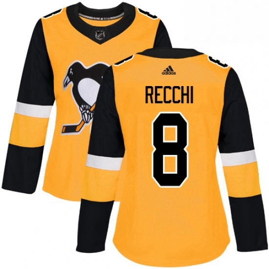 Womens Adidas Pittsburgh Penguins 8 Mark Recchi Authentic Gold Alternate NHL Jersey Womens Adidas Pittsburgh Penguins 8 Mark Recchi Authentic Gold Alternate NHL Jersey