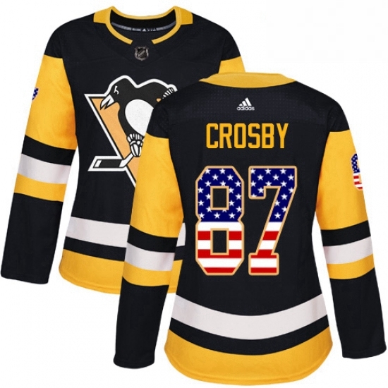Womens Adidas Pittsburgh Penguins 87 Sidney Crosby Authentic Black USA Flag Fashion NHL Jersey Womens Adidas Pittsburgh Penguins 87 Sidney Crosby Authentic Black USA Flag Fashion NHL Jersey