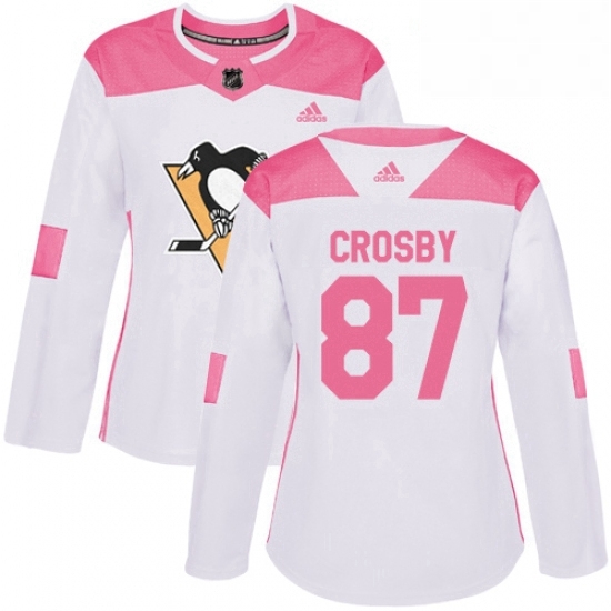 Womens Adidas Pittsburgh Penguins 87 Sidney Crosby Authentic WhitePink Fashion NHL Jersey Womens Adidas Pittsburgh Penguins 87 Sidney Crosby Authentic WhitePink Fashion NHL Jersey