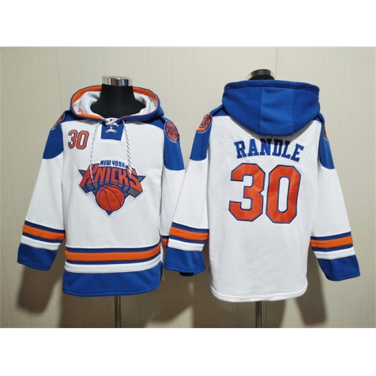 Men New Yok Knicks 30 Julius Randle White Lace Up Pullover Hoodie Men New Yok Knicks 30 Julius Randle White Lace Up Pullover Hoodie