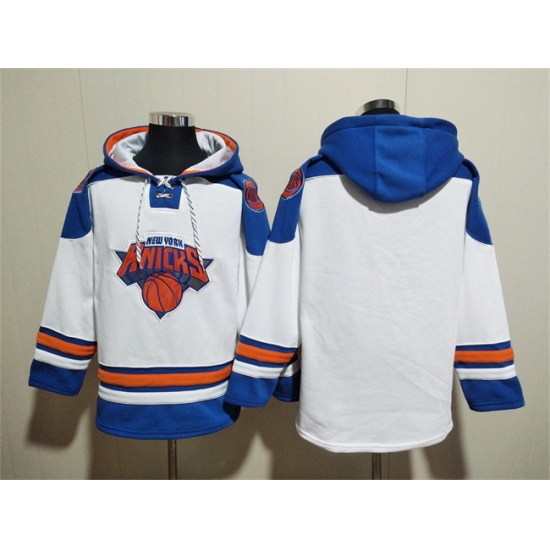 Men New Yok Knicks Blank White Lace Up Pullover Hoodie Men New Yok Knicks Blank White Lace Up Pullover Hoodie