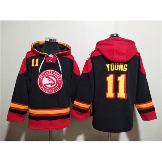 Men Atlanta Hawks 11 Trae Young Black Red Lace Up Pullover Hoodie Men Atlanta Hawks 11 Trae Young Black Red Lace Up Pullover Hoodie