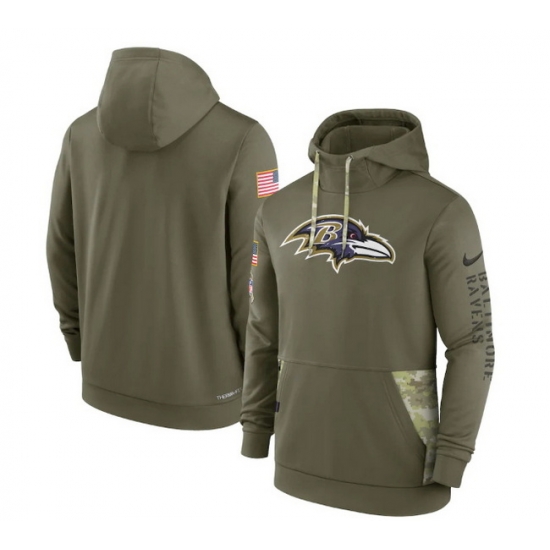 Men Baltimore Ravens 2022 Olive Salute To Service Therma Performance Pullover Hoodie Men Baltimore Ravens 2022 Olive Salute To Service Therma Performance Pullover Hoodie
