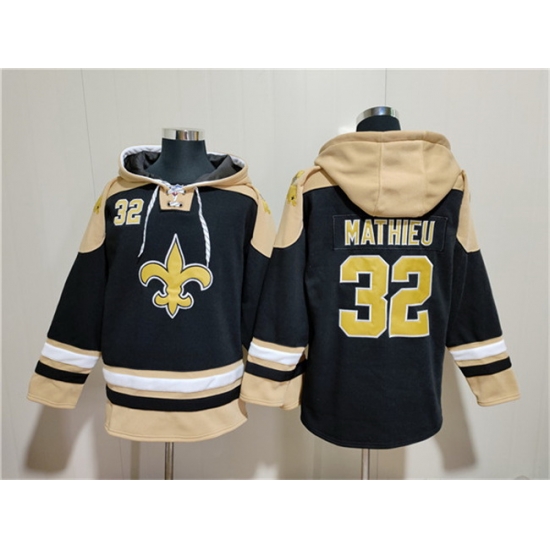 Men New Orleans Saints 32 Tyrann Mathieu Black Ageless Must Have Lace Up Pullover Hoodie Men New Orleans Saints 32 Tyrann Mathieu Black Ageless Must Have Lace Up Pullover Hoodie