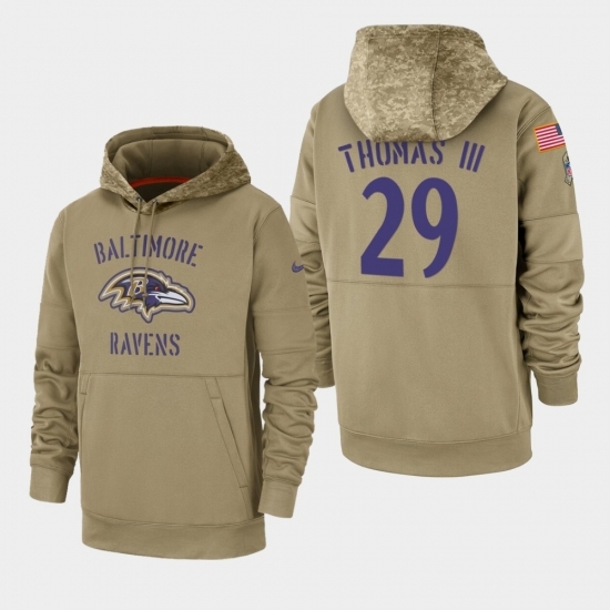 Mens Baltimore Ravens 29 Earl Thomas III 2019 Salute to Service Sideline Therma Pullover Hoodie Tan Mens Baltimore Ravens 29 Earl Thomas III 2019 Salute to Service Sideline Therma Pullover Hoodie Tan