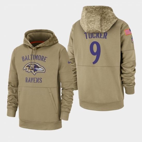 Mens Baltimore Ravens 9 Justin Tucker 2019 Salute to Service Sideline Therma Pullover Hoodie Tan Mens Baltimore Ravens 9 Justin Tucker 2019 Salute to Service Sideline Therma Pullover Hoodie Tan