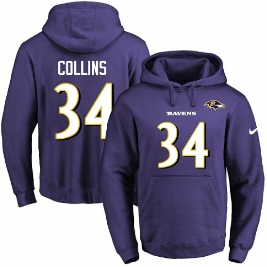 NFL Mens Nike Baltimore Ravens 34 Alex Collins Purple Name Number Pullover Hoodie NFL Mens Nike Baltimore Ravens 34 Alex Collins Purple Name Number Pullover Hoodie