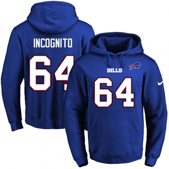 NFL Mens Nike Buffalo Bills 64 Richie Incognito Royal Blue Name Number Pullover Hoodie NFL Mens Nike Buffalo Bills 64 Richie Incognito Royal Blue Name Number Pullover Hoodie