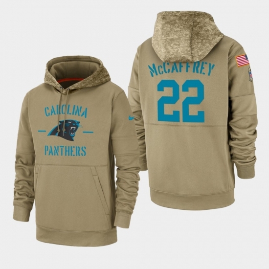 Mens Carolina Panthers 22 Christian McCaffrey 2019 Salute to Service Sideline Therma Pullover Hoodie Tan Mens Carolina Panthers 22 Christian McCaffrey 2019 Salute to Service Sideline Therma Pullover Hoodie Tan