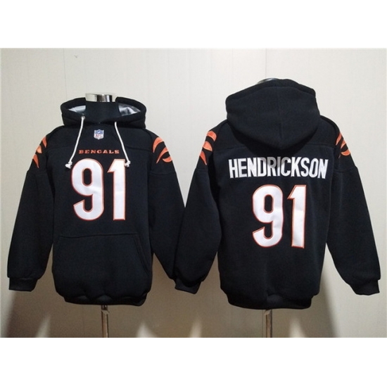 Men Cincinnati Bengals 91 Trey Hendrickson Black Pullover Hoodie Men Cincinnati Bengals 91 Trey Hendrickson Black Pullover Hoodie