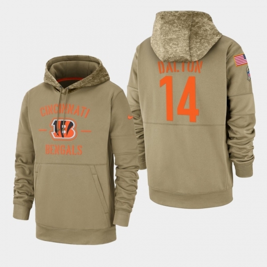 Mens Cincinnati Bengals 14 Andy Dalton 2019 Salute to Service Sideline Therma Pullover Hoodie Tan Mens Cincinnati Bengals 14 Andy Dalton 2019 Salute to Service Sideline Therma Pullover Hoodie Tan
