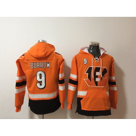 NFL Men Cincinnati Bengals 9 Joe Burrow Stitched Hoodie