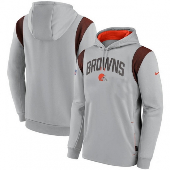 Men Cleveland Browns Grey Sideline Stack Performance Pullover Hoodie 002 Men Cleveland Browns Grey Sideline Stack Performance Pullover Hoodie 002