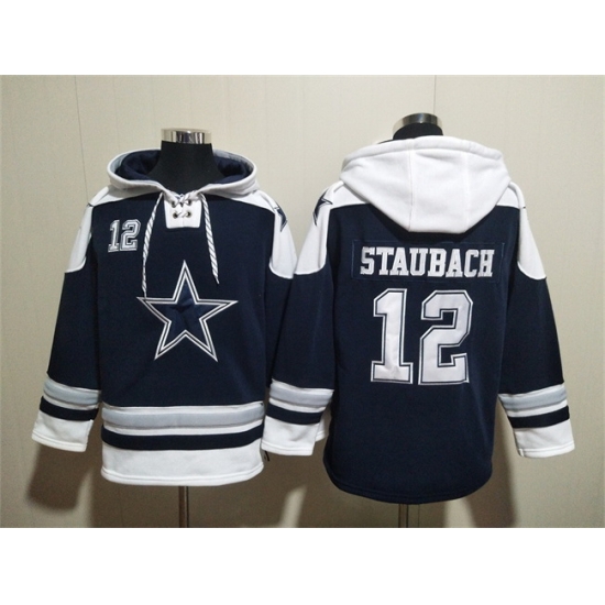 Men Dallas Cowboys 12 Roger Staubach Navy Ageless Must Have Lace Up Pullover Hoodie Men Dallas Cowboys 12 Roger Staubach Navy Ageless Must Have Lace Up Pullover Hoodie