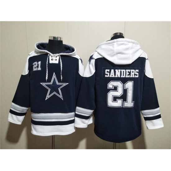 Men Dallas Cowboys 21 Deion Sanders Navy Ageless Must Have Lace Up Pullover Hoodie Men Dallas Cowboys 21 Deion Sanders Navy Ageless Must Have Lace Up Pullover Hoodie